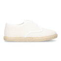 Linen kids laces up shoes espadrille style in white color.