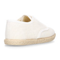 Linen kids laces up shoes espadrille style in white color.