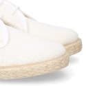 Linen kids laces up shoes espadrille style in white color.