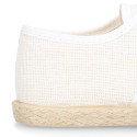 Linen kids laces up shoes espadrille style in white color.