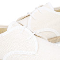 Linen kids laces up shoes espadrille style in white color.