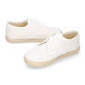 Linen kids laces up shoes espadrille style in white color.