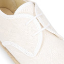 Linen kids laces up shoes espadrille style in white color.