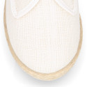 Linen kids laces up shoes espadrille style in white color.