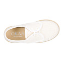 Linen kids laces up shoes espadrille style in white color.