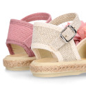 Linen canvas girl espadrille shoes with flower with lace design.