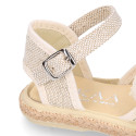 Linen canvas girl espadrille shoes with flower with lace design.