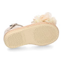 Linen canvas girl espadrille shoes with flower with lace design.