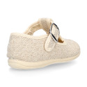 Little linen canvas T-Strap shoes in natural color.