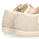 Little linen canvas T-Strap shoes in natural color.