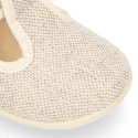 Little linen canvas T-Strap shoes in natural color.