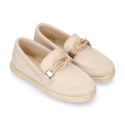 SUEDE LEATHER kids Moccasin shoes espadrille style with sailor knot design.