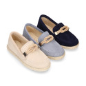 SUEDE LEATHER kids Moccasin shoes espadrille style with sailor knot design.