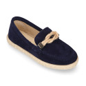 SUEDE LEATHER kids Moccasin shoes espadrille style with sailor knot design.