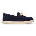 SUEDE LEATHER kids Moccasin shoes espadrille style with sailor knot design.