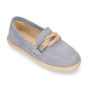 SUEDE LEATHER kids Moccasin shoes espadrille style with sailor knot design.