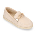 SUEDE LEATHER kids Moccasin shoes espadrille style with sailor knot design.