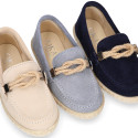 SUEDE LEATHER kids Moccasin shoes espadrille style with sailor knot design.