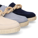 SUEDE LEATHER kids Moccasin shoes espadrille style with sailor knot design.