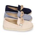 SUEDE LEATHER kids Moccasin shoes espadrille style with sailor knot design.