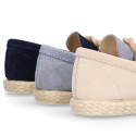 SUEDE LEATHER kids Moccasin shoes espadrille style with sailor knot design.