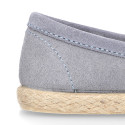 SUEDE LEATHER kids Moccasin shoes espadrille style with sailor knot design.