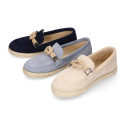 SUEDE LEATHER kids Moccasin shoes espadrille style with sailor knot design.