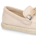 SUEDE LEATHER kids Moccasin shoes espadrille style with sailor knot design.