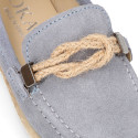 SUEDE LEATHER kids Moccasin shoes espadrille style with sailor knot design.