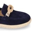 SUEDE LEATHER kids Moccasin shoes espadrille style with sailor knot design.