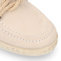 SUEDE LEATHER kids Moccasin shoes espadrille style with sailor knot design.