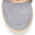 SUEDE LEATHER kids Moccasin shoes espadrille style with sailor knot design.