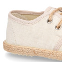 Kids laces up shoes espadrille style in cotton canvas to dress.