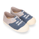 Suede leather Kids Sneaker shoes with toe cap and elastic laces.