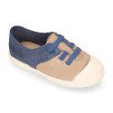 Suede leather Kids Sneaker shoes with toe cap and elastic laces.