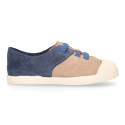 Suede leather Kids Sneaker shoes with toe cap and elastic laces.