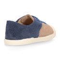 Suede leather Kids Sneaker shoes with toe cap and elastic laces.