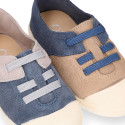 Suede leather Kids Sneaker shoes with toe cap and elastic laces.