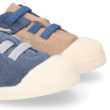 Suede leather Kids Sneaker shoes with toe cap and elastic laces.