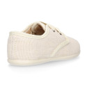 Kids Linen canvas oxford shoes for ceremony with ties closure in ivory color.