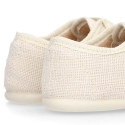 Kids Linen canvas oxford shoes for ceremony with ties closure in ivory color.