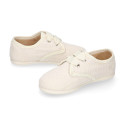 Kids Linen canvas oxford shoes for ceremony with ties closure in ivory color.