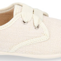 Kids Linen canvas oxford shoes for ceremony with ties closure in ivory color.