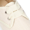 Kids Linen canvas oxford shoes for ceremony with ties closure in ivory color.