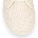Kids Linen canvas oxford shoes for ceremony with ties closure in ivory color.