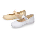 Shiny canvas Ballet flat shoes with elastic band with stars design.