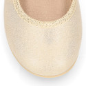 Shiny canvas Ballet flat shoes with elastic band with stars design.