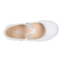 Shiny canvas Ballet flat shoes with elastic band with stars design.