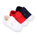 Cotton Canvas kids Sneaker shoes with toe cap and elastic laces.