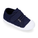 Cotton Canvas kids Sneaker shoes with toe cap and elastic laces.